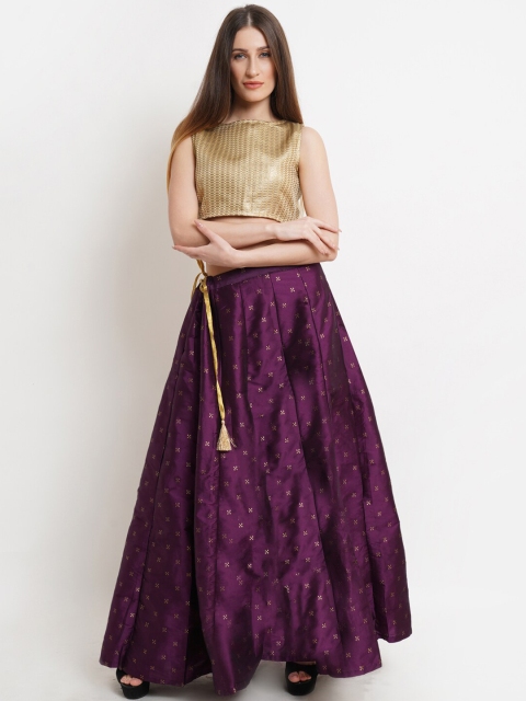 

WESTCLO Violet & Gold-Toned Semi-Stitched Lehenga & Unstitched Choli