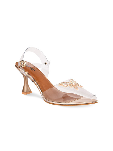 

Stelatoes Women Transparent & Champagne Embellished Block Peep Toes