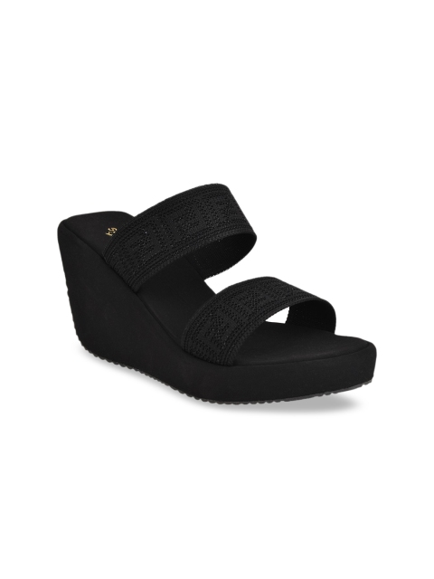 

Stelatoes Black Woven Design Open Toe Wedges