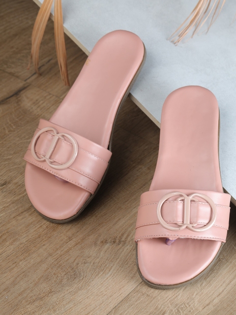 

HASTEN Women Pink Open Toe Flats with Buckles
