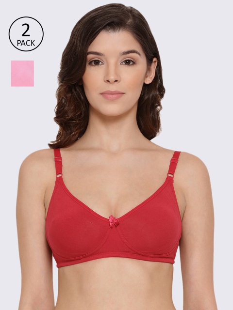 

LYRA Pack Of 2 Red & Pink Solid Everyday Bras - Wireless Non-Padded