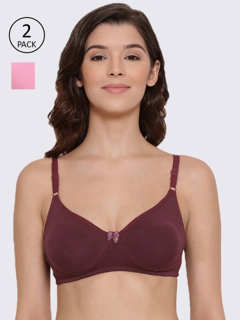 

LYRA Burgundy & Pink Set of 2 Solid Non Padded Everyday Bra