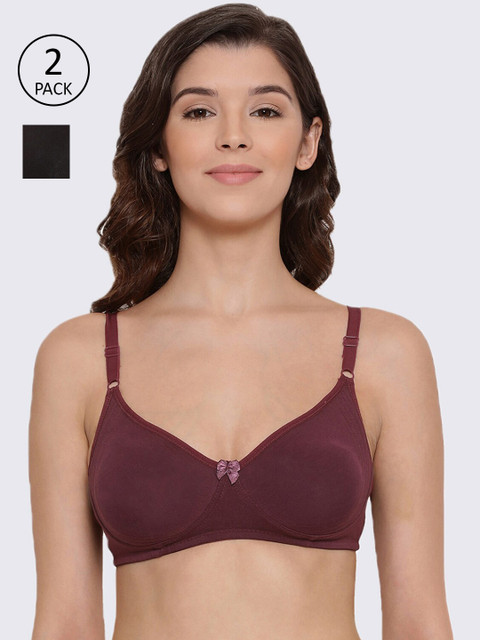 

LYRA Pack of 2 Burgundy & Black Non Padded Non-Wired Bra