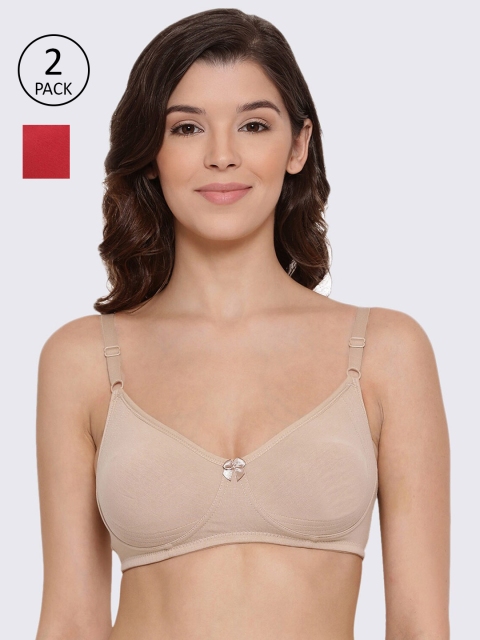 

LYRA Pack of 2 Beige & Red Non Padded Non-Wired Bra