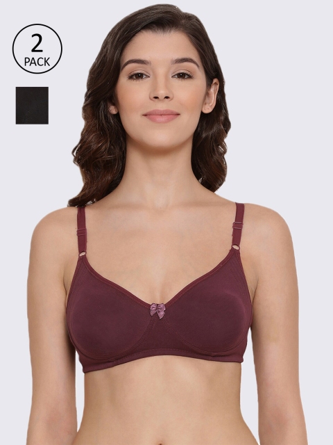 

LYRA Burgundy & Black Set of 2 Solid Non-Padded Everyday Cotton Bra