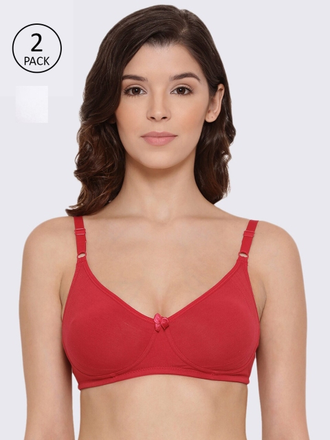 

LYRA Pack of 2 Red & White Non Padded Non-Wired Bra