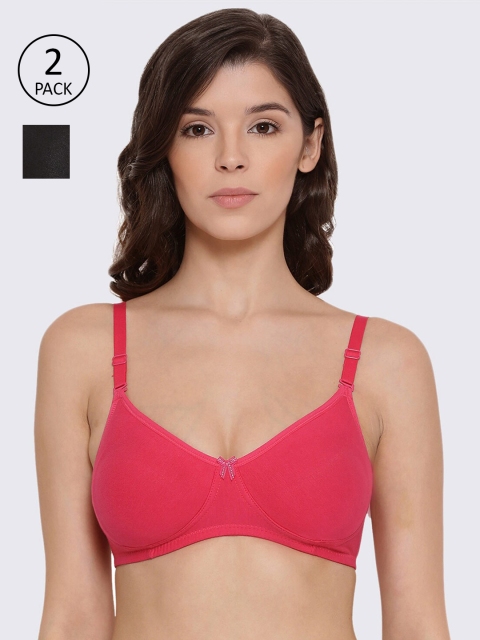 

LYRA Pack Of 2 Fuchsia & Black Solid Everyday Bras - Wireless Non-Padded