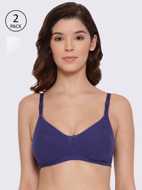 

LYRA Blue & White Non Padded Seamless Everyday Bra Pack of 2