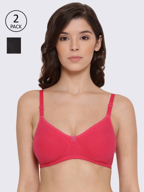 

LYRA Set Of 2 Fuchsia & Black Non Padded & Non Wired Solid Bra