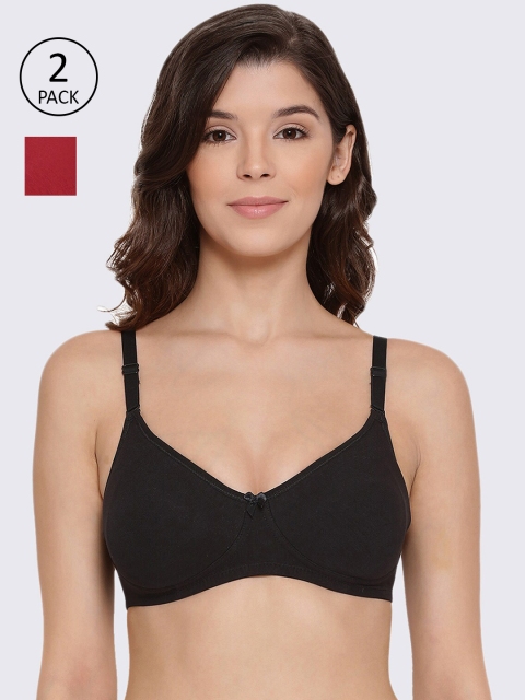 

LYRA Pack Of 2 Red & Black Bras - Non Padded