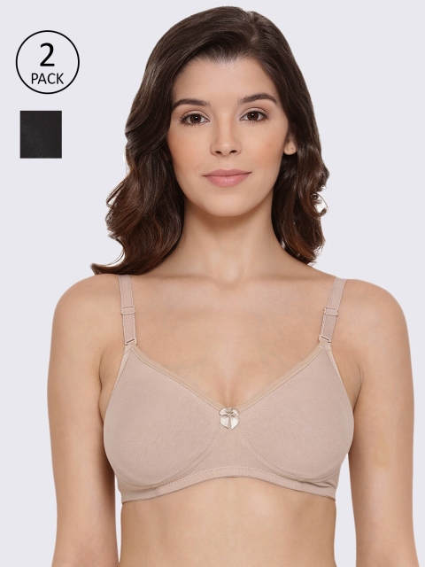 

LYRA Women Pack Of 2 Beige & Black Solid Non Padded Non Wired Everyday Bra