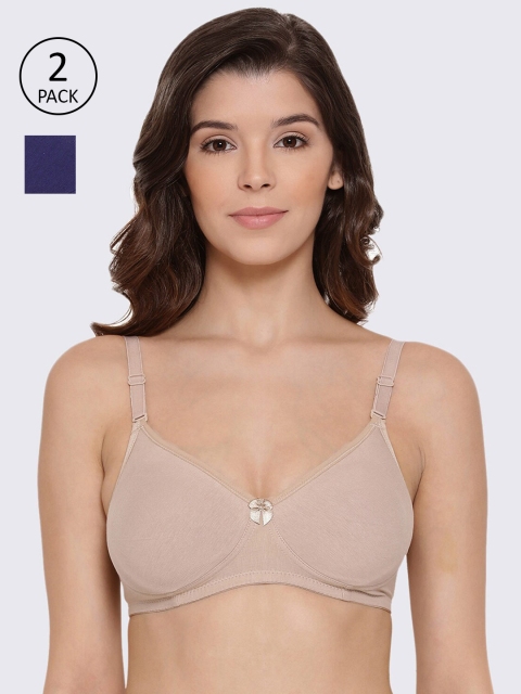 

LYRA Pack of 2 Blue & Beige Solid Non Wired Full Coverage Everyday Bra