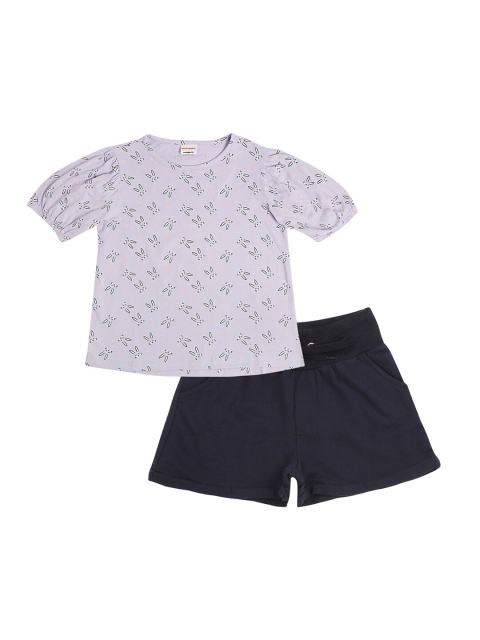 

RAINE AND JAINE Girls Lavender Printed Cotton Top with Shorts