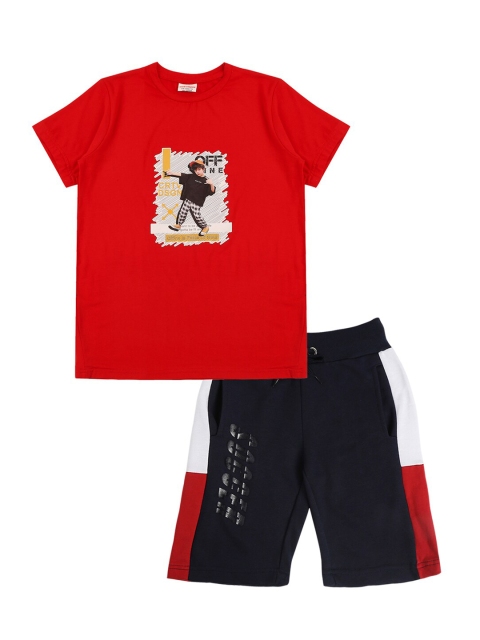 

RAINE AND JAINE Boys Black & Red Printed Pure Cotton Co-Ords