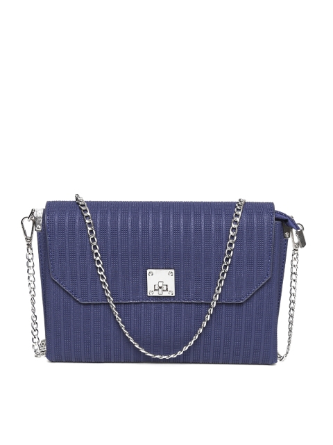 

Lino Perros Navy Textured Sling Bag with Chain Strap, Navy blue