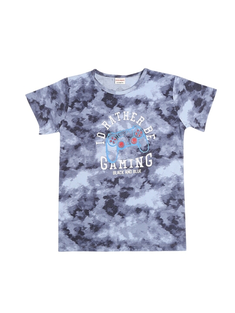 

RAINE AND JAINE Boys Blue & Grey Dyed Cotton Round Neck T-shirt