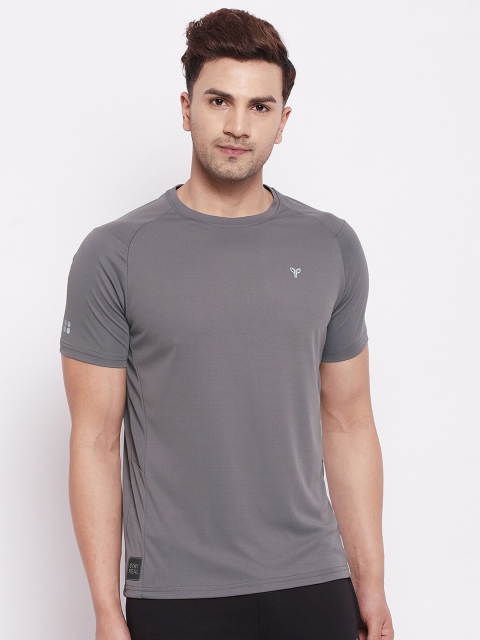 

POKER ACTIVE Men Grey Applique Training or Gym T-shirt