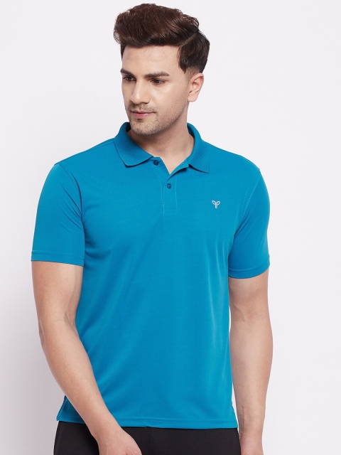 

POKER ACTIVE Men Blue Polo Collar Training or Gym T-shirt
