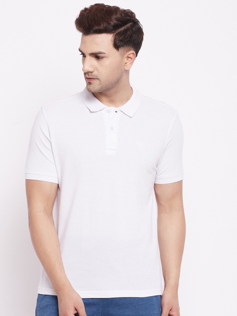 

POKER ACTIVE Men White Polo Collar Training or Gym T-shirt