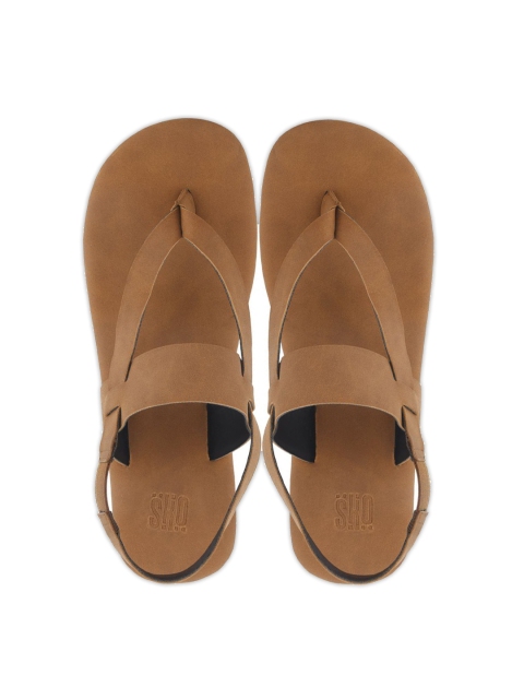 

SKO Boys Tan Brown & Black Solid Leather Comfort Sandals