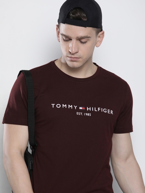 

Tommy Hilfiger Men Burgundy Brand Logo Organic Cotton T-shirt