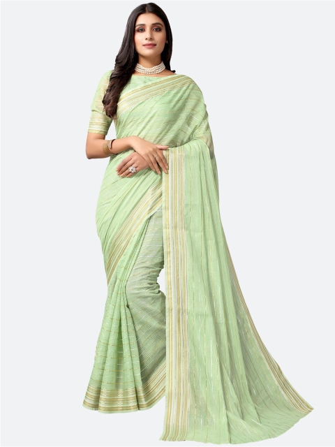 

SIRIL Green & Gold-Toned Striped Woven Design Zari Saree