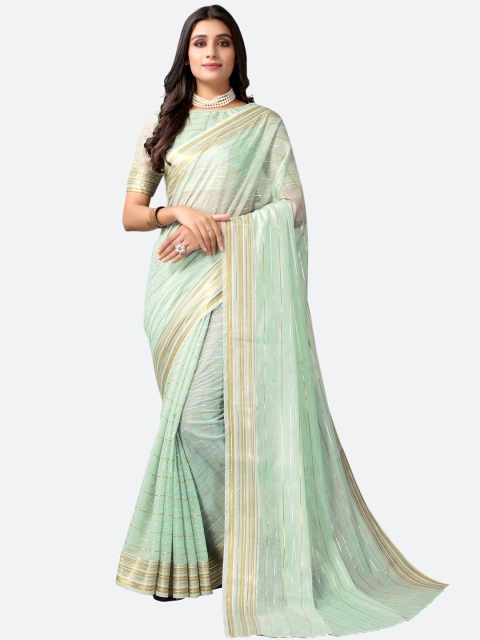 

SIRIL Sea Green & Golden Striped Zari Saree