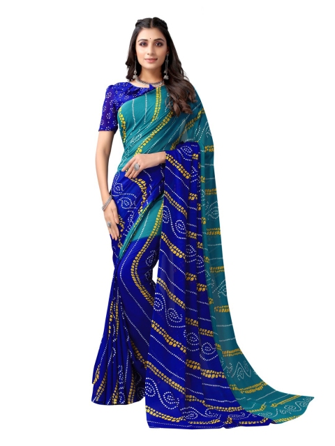 

SIRIL Blue & Green Bandhani Saree