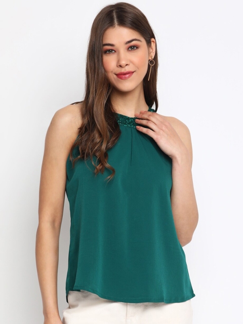 

Mayra Women Green Halter Neck Crepe Top