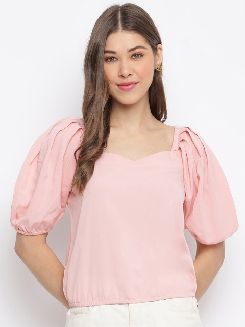 

Mayra Pink Sweetheart Neck Crepe Blouson Top