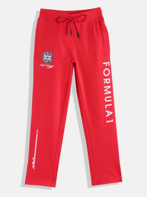 

Monte Carlo Boys Red & White Solid Track Pants with Printed Detail