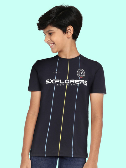 

Monte Carlo Boys Navy Blue & White Striped Pure Cotton T-shirt