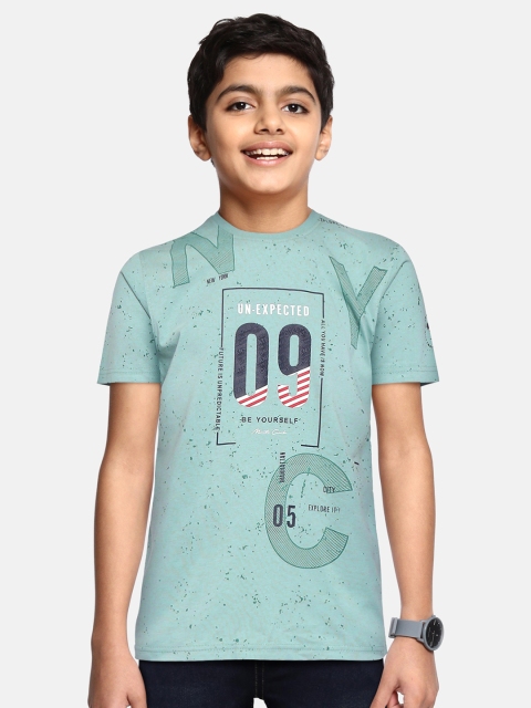 

Monte Carlo Boys Sage Green & Black Typography Printed Pure Cotton T-shirt