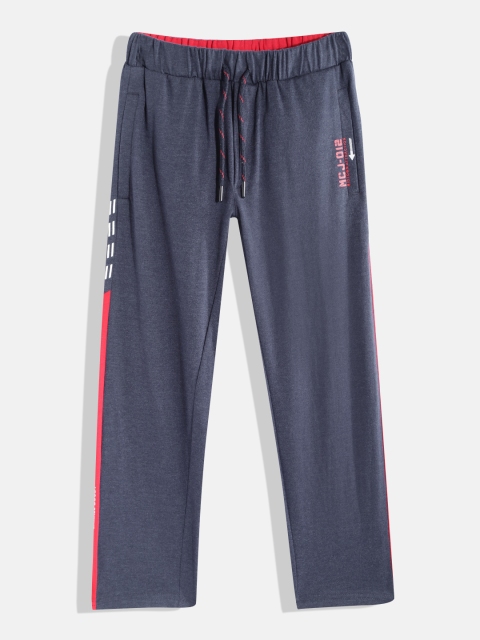 

Monte Carlo Boys Navy Blue & White Solid Track Pants with Side Taping