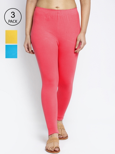 

Jinfo Women Pack Of 3 Solid Cotton Ankle-Length Leggings, Yellow