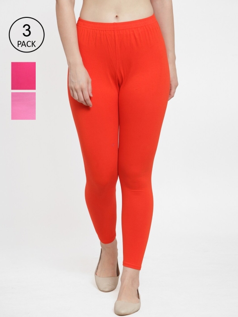

Jinfo Women Pack Of 3 Solid Ankle-Length Leggings, Fuchsia