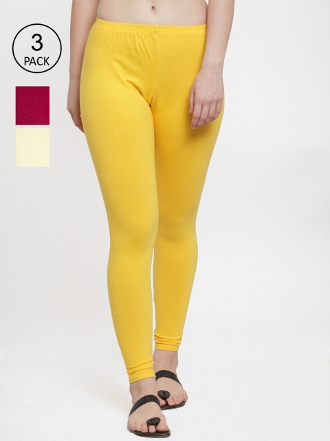 

Jinfo Women Pack Of 3 Solid Ankle-Length Leggings, Yellow