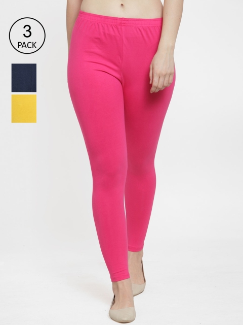 

Jinfo Women Pack Of 3 Solid Ankle Length Leggings, Yellow