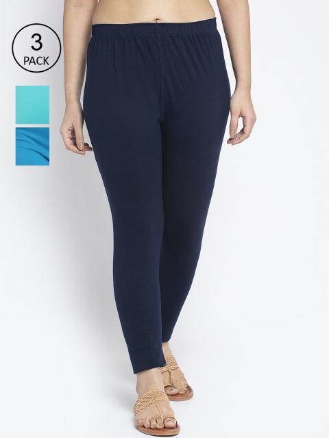 

Jinfo Women Pack Of 3 Solid Ankle-Length Leggings, Navy blue