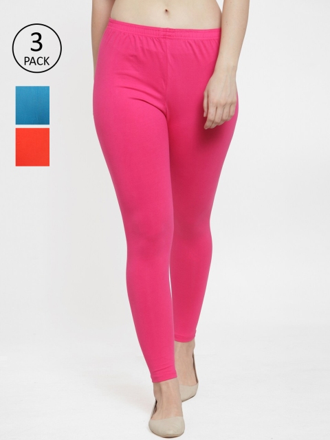 

Jinfo Women Pack of 3 Solid Ankle Length Leggings, Pink