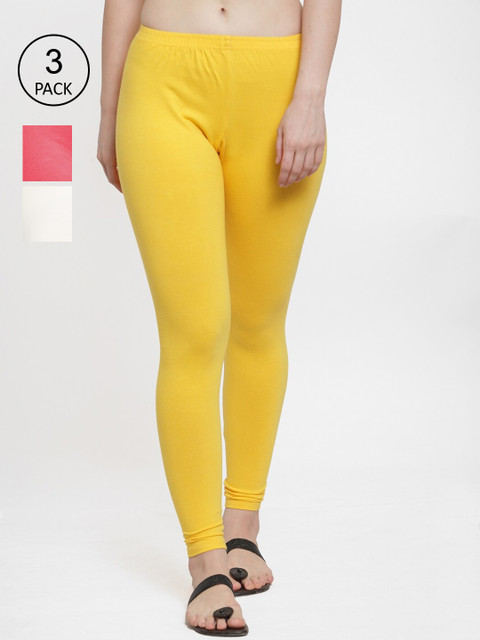 

Jinfo Women Pack Of 3 Solid Ankle Length Leggings, Yellow