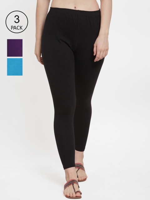 

Jinfo Women Pack Of 3 Solid Cotton Ankle-Length Leggings, Black