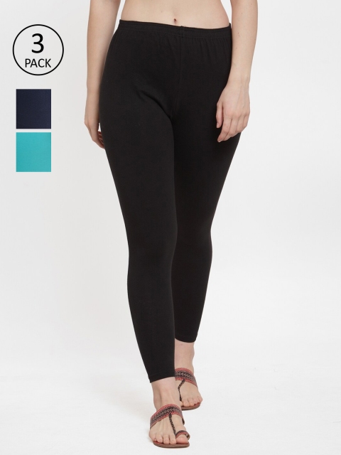 

Jinfo Women Pack Of 3 Solid Ankle-Length Leggings, Black