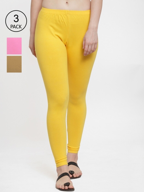 

Jinfo Women Pack of 3 Solid Ankle Length Legging, Yellow