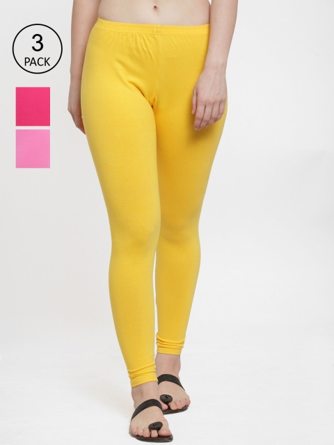 

Jinfo Women Pack Of 3 Solid Ankle-Length Leggings, Yellow