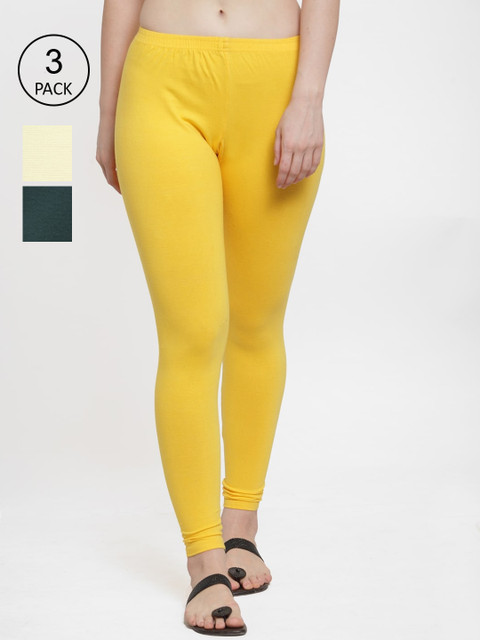 

Jinfo Women Pack Of 3 Solid Ankle-Length Leggings, Yellow