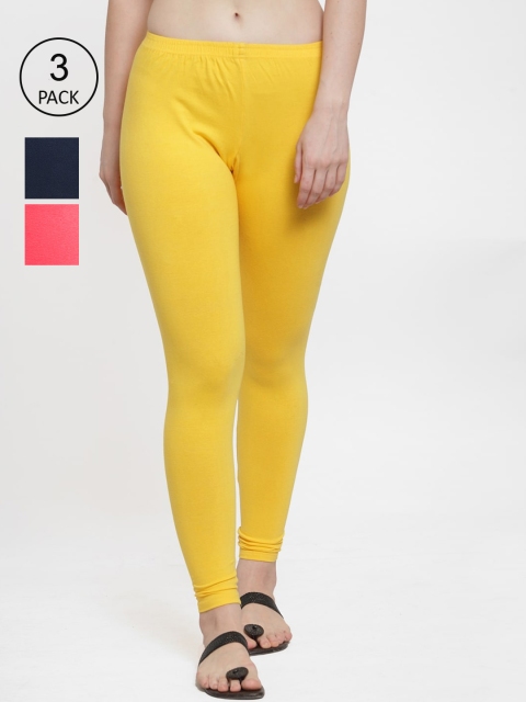 

Jinfo Women Pack Of 3 Solid Ankle-Length Leggings, Yellow