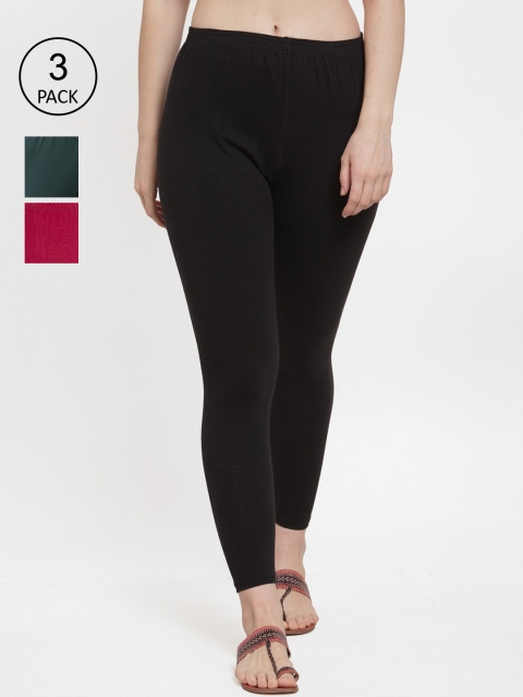 

Jinfo Women Pack Of 3 Solid Ankle Length Leggings, Black