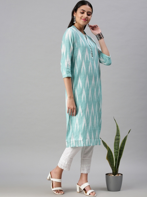 

SHOWOFF Women Blue & White Pathani Kurta