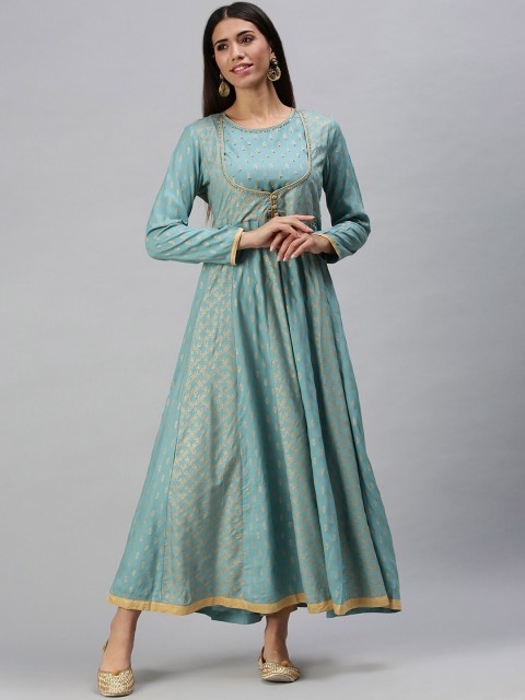 

SHOWOFF Women Turquoise Blue Floral Printed Anarkali Kurta